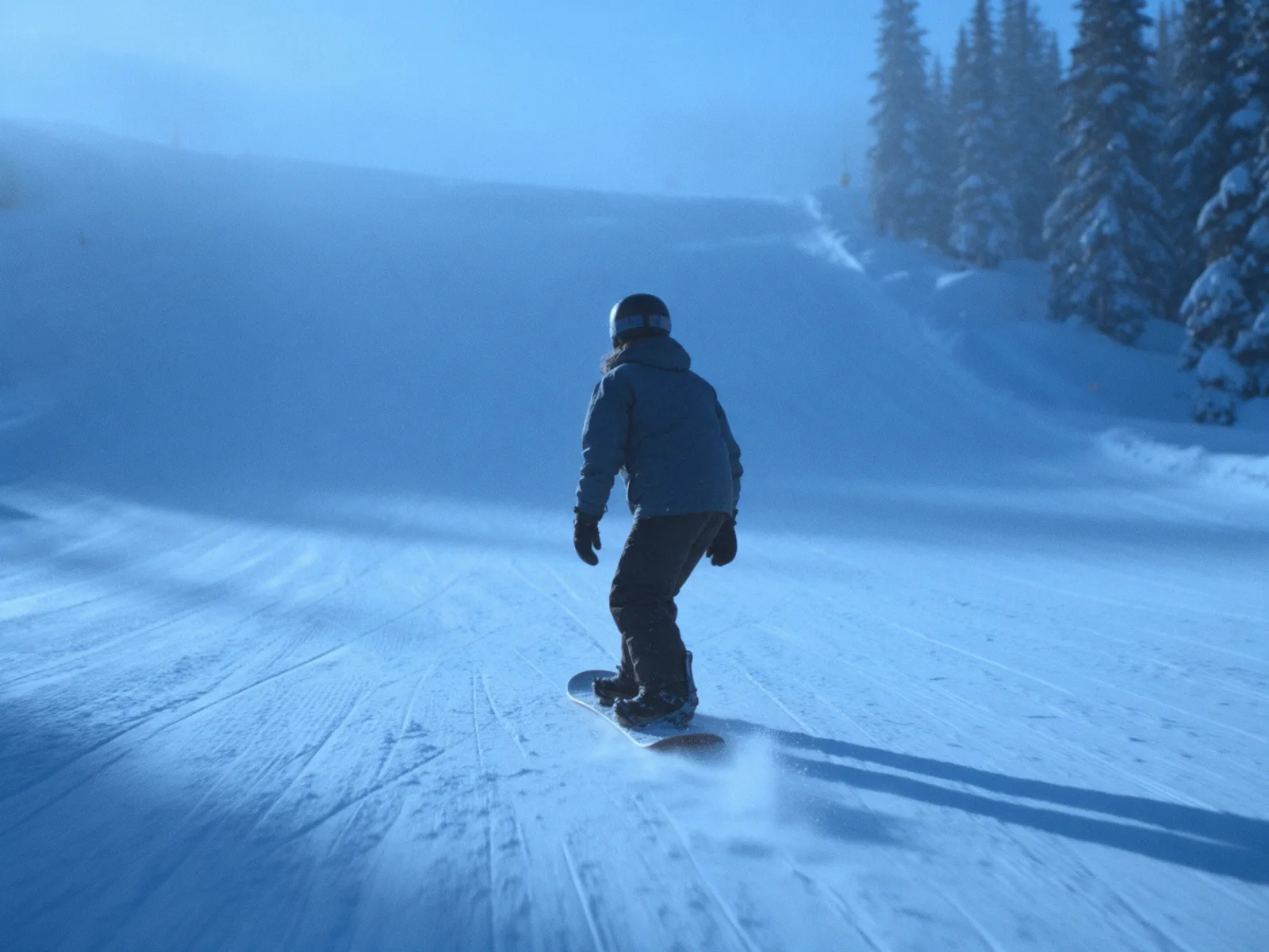 Step 4 &ndash; A beginner sliding the first few metres down the gentle practice slope