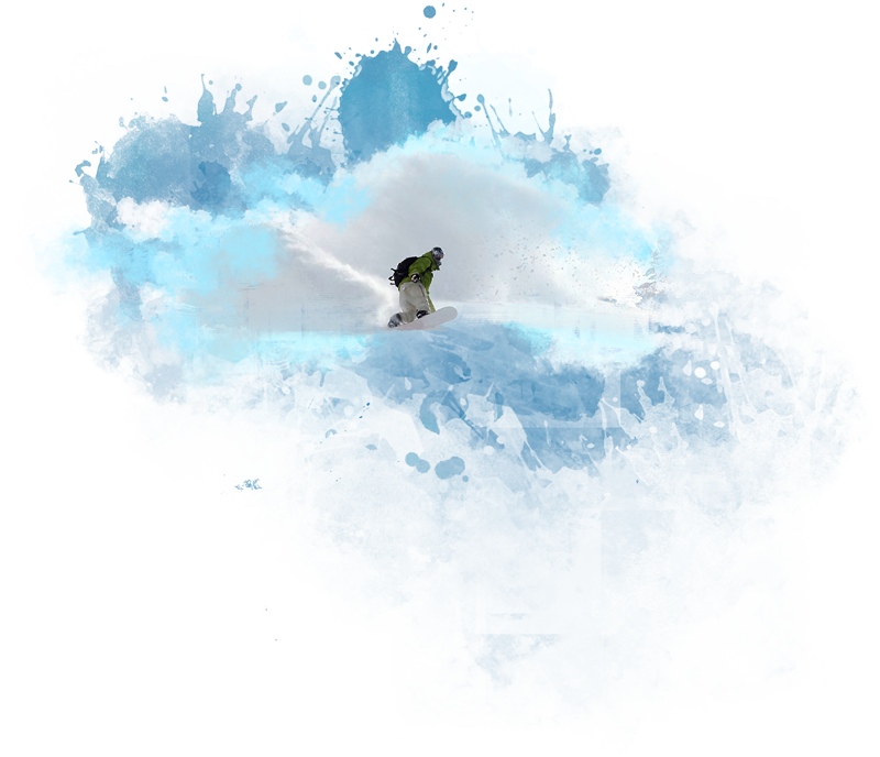 Snowboarder in einer Schneewolke, Illustration der Learn2Ride Snowboardschule Oberhof